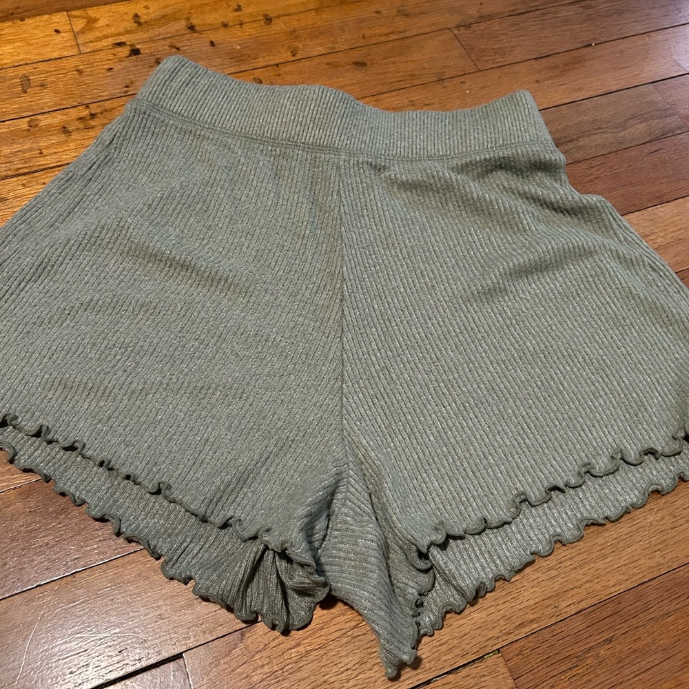 Roxy Gray High Waist Shorts with Scalloped Hem